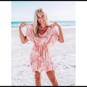 Cleobella Swim Cover Dreamy Sunset Kaftan Dress OS Tropical Coral Tassels $110